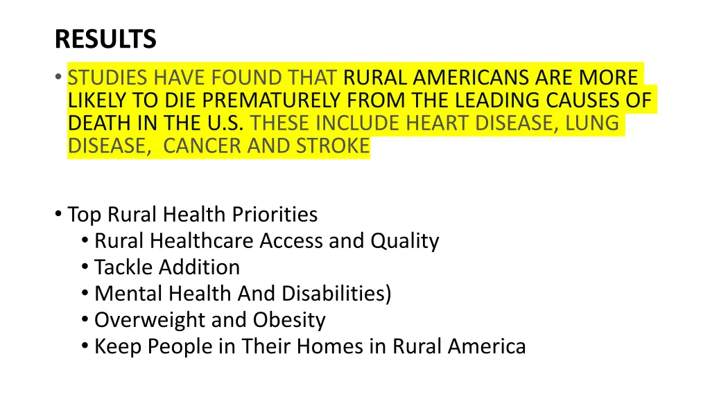 results studies have found that rural americans