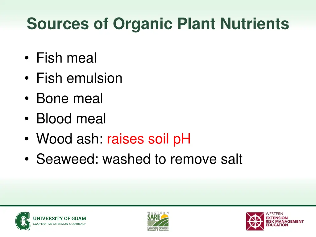 sources of organic plant nutrients