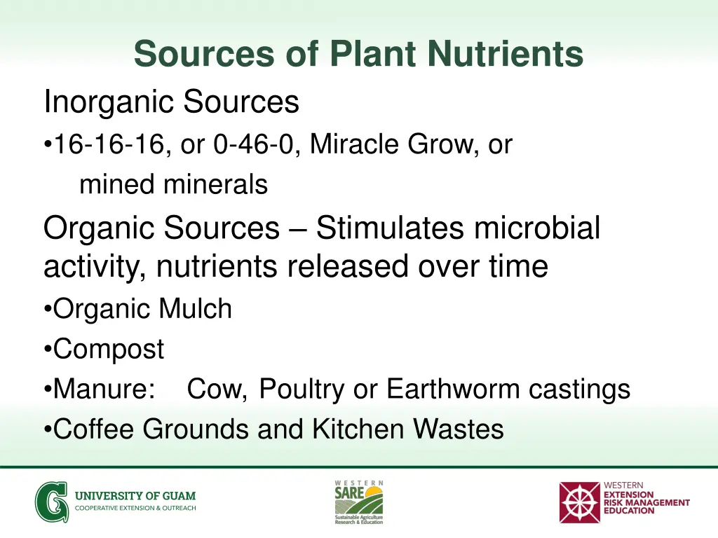 sources of plant nutrients inorganic sources