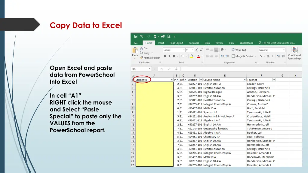 copy data to excel