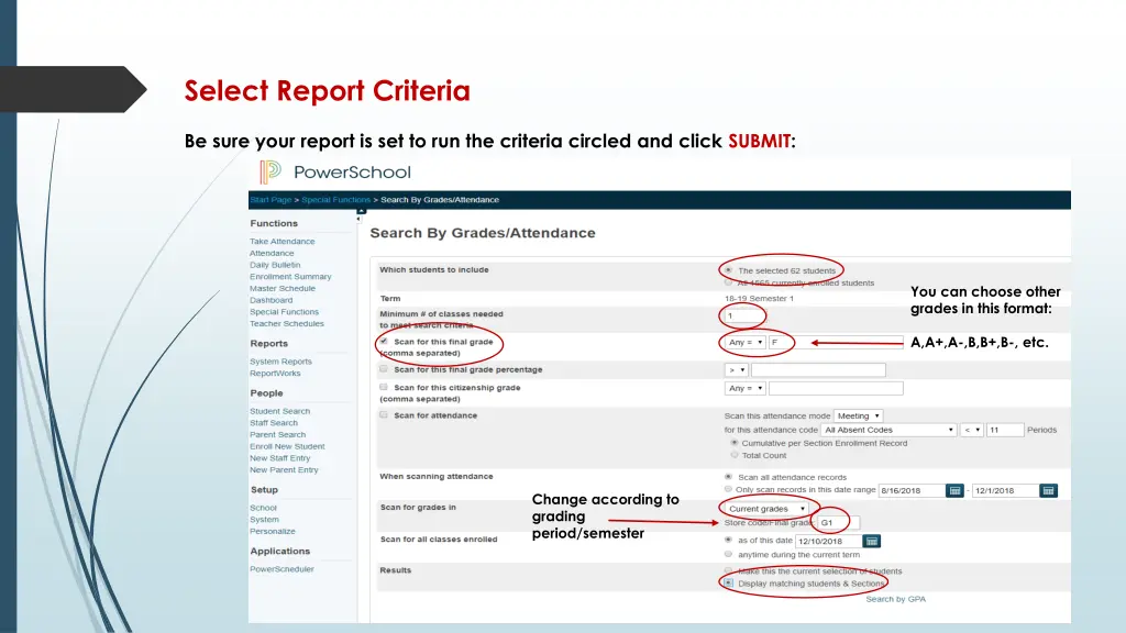 select report criteria