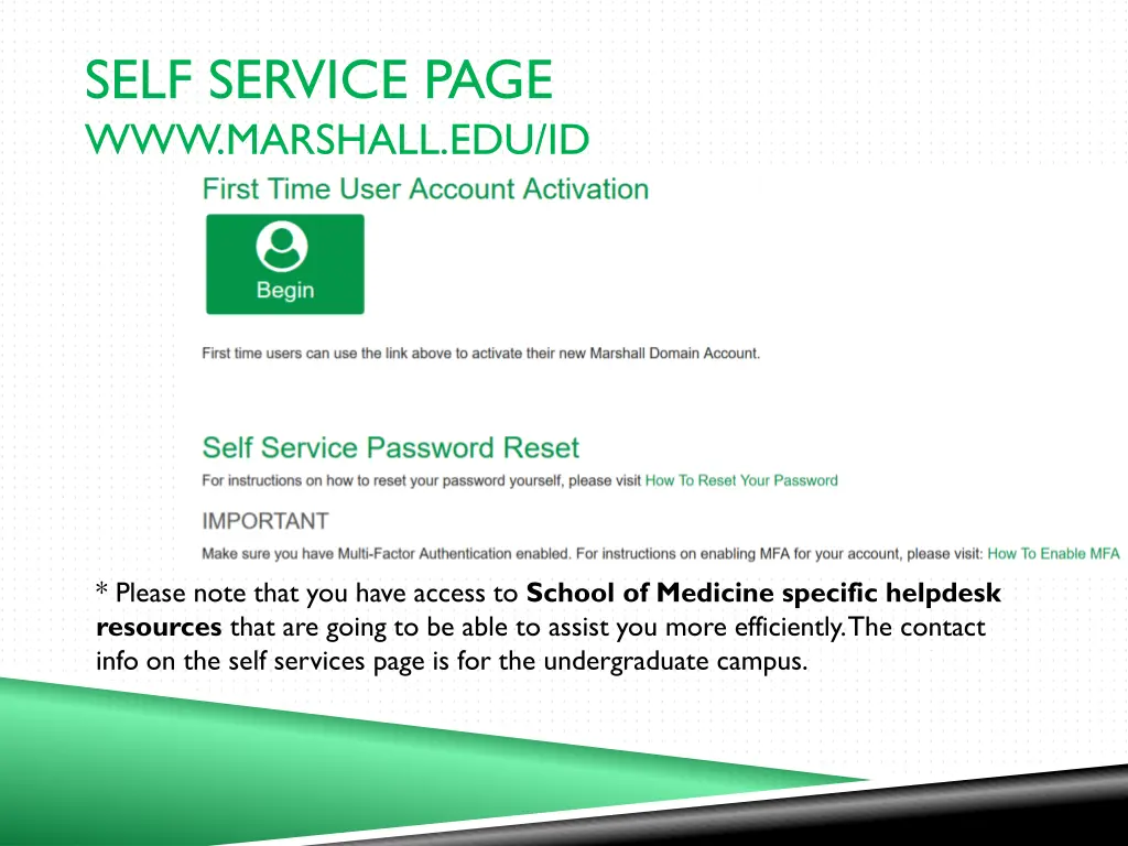 self service page www marshall edu id