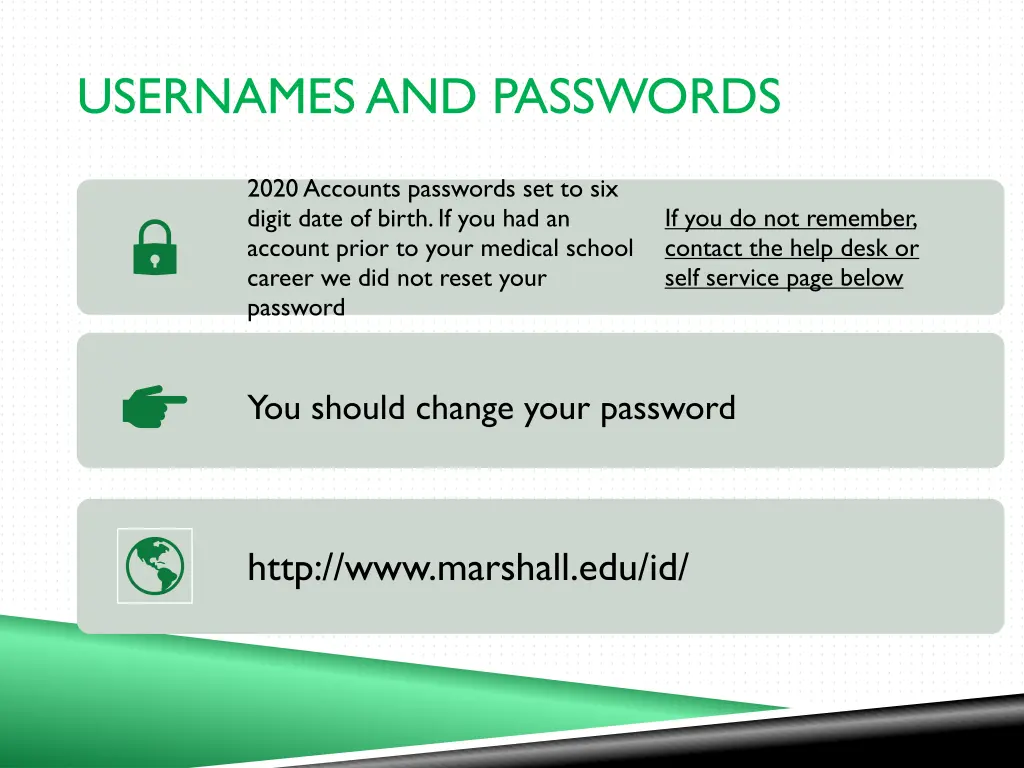 usernames and passwords