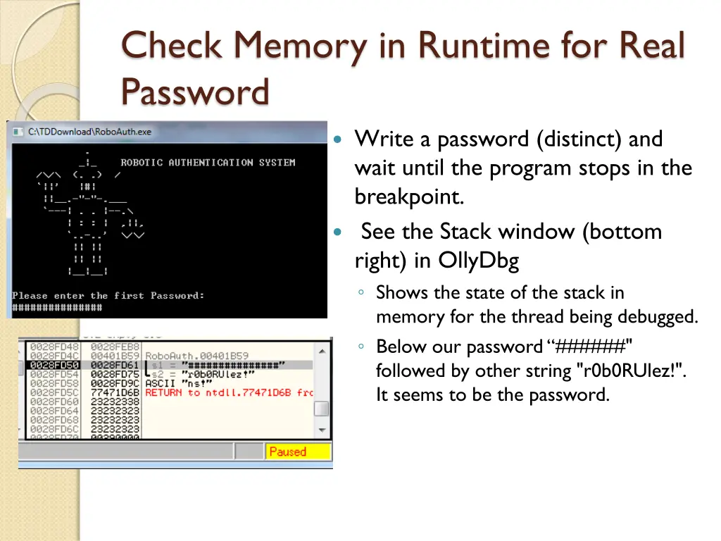 check memory in runtime for real password 1