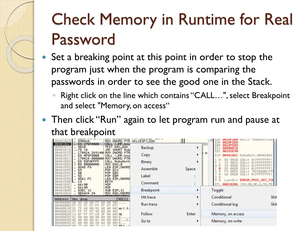 check memory in runtime for real password