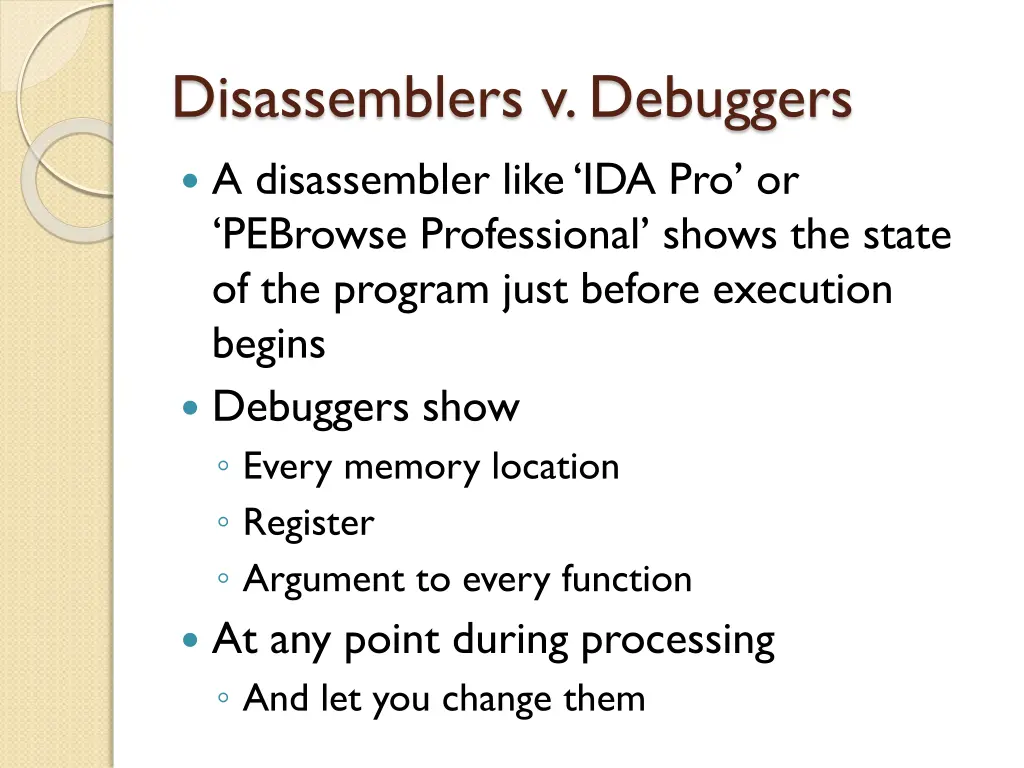 disassemblers v debuggers