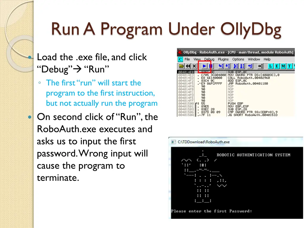 run a program under ollydbg