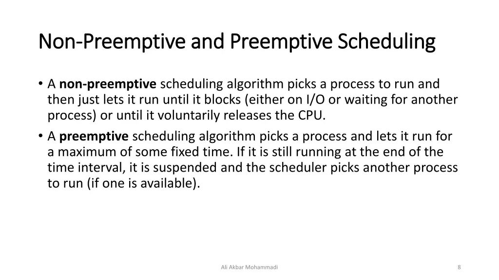 non non preemptive and preemptive scheduling