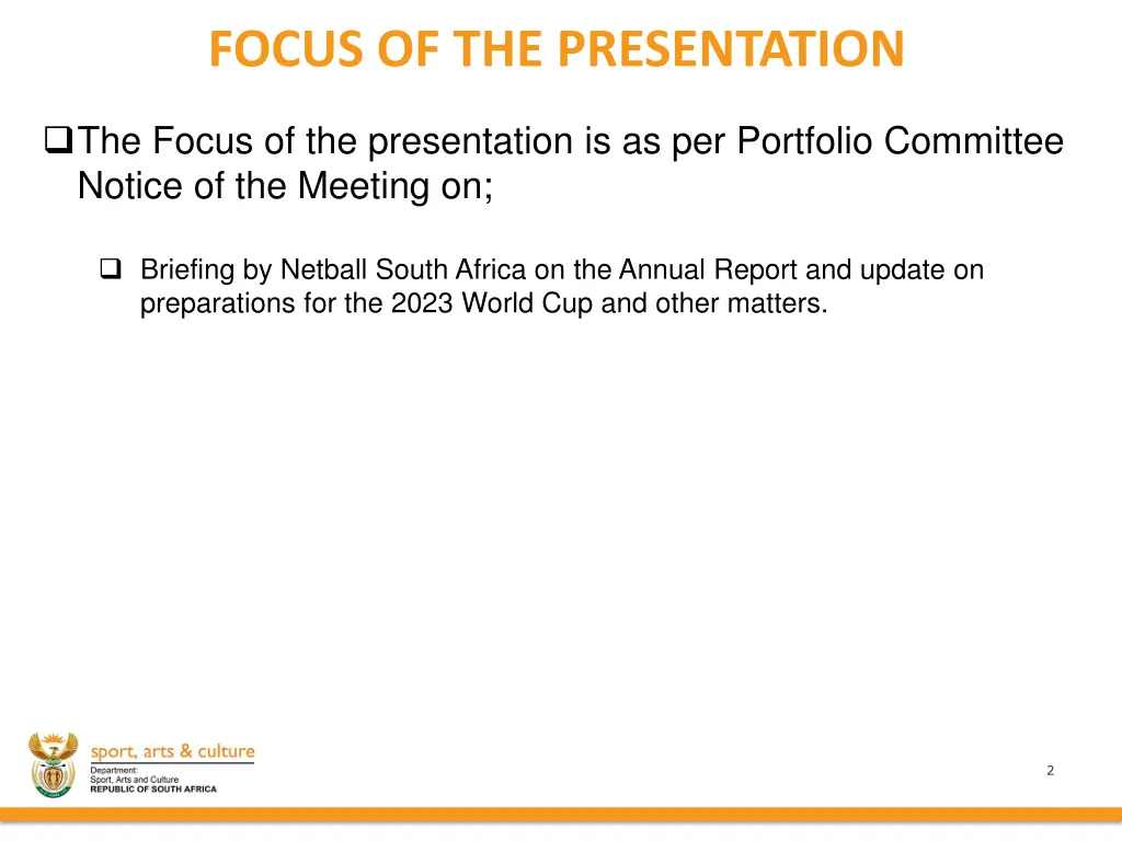 focus of the presentation