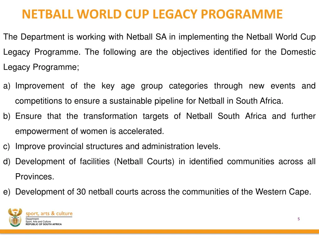 netball world cup legacy programme