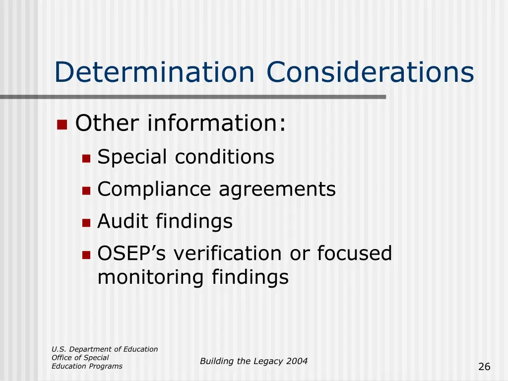 determination considerations