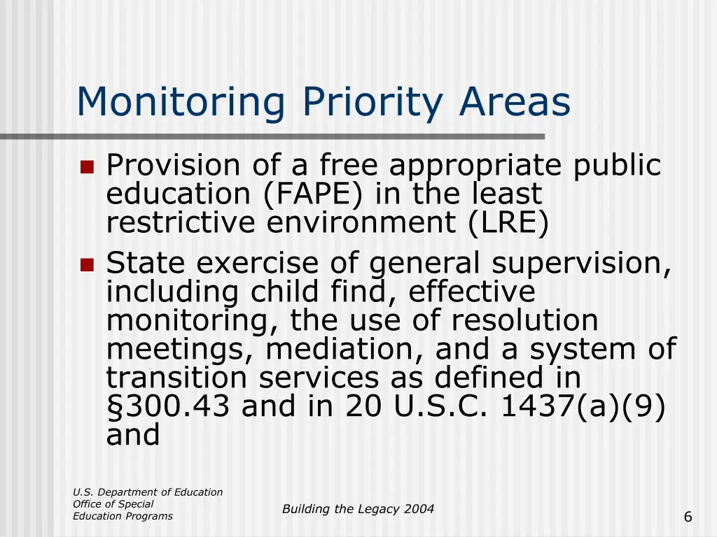 monitoring priority areas