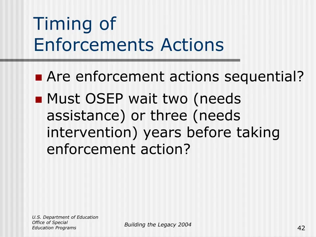 timing of enforcements actions