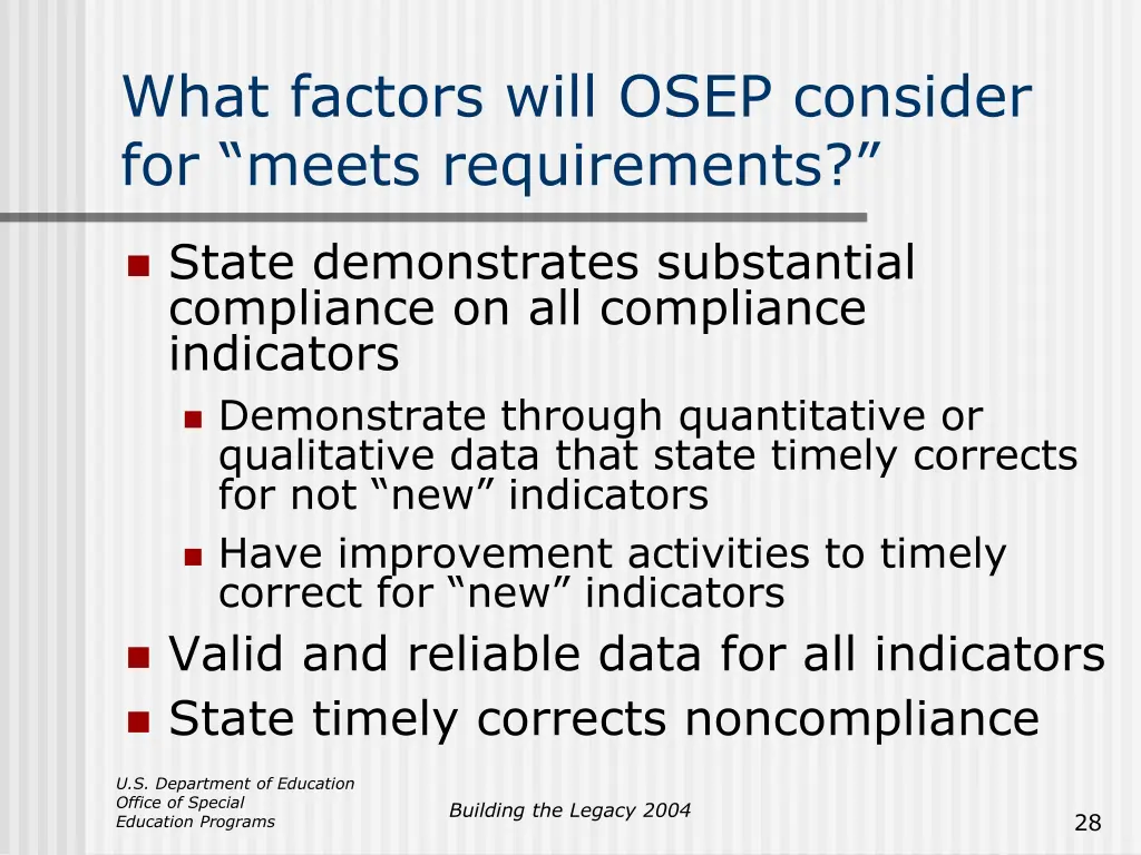 what factors will osep consider for meets