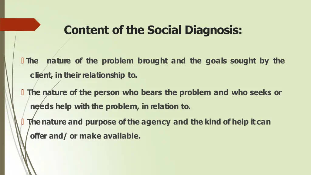 content of the social diagnosis