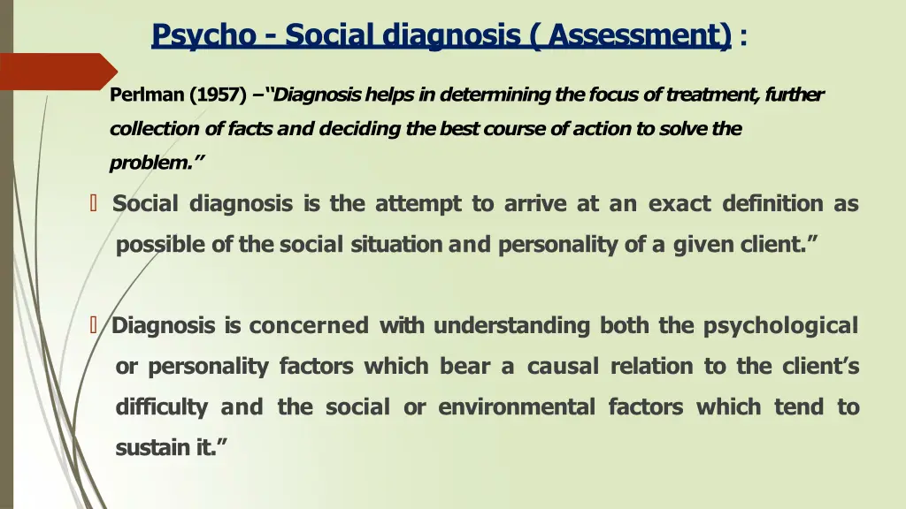 psycho social diagnosis assessment