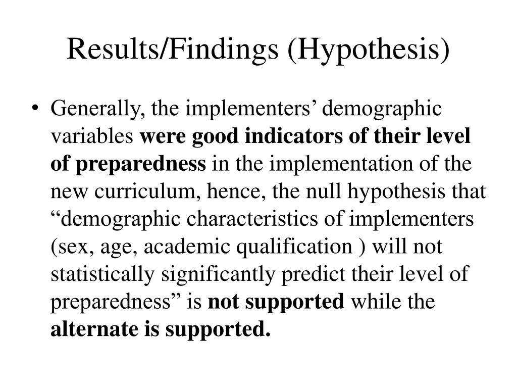 results findings hypothesis