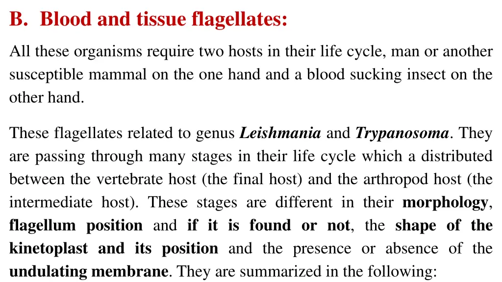 b blood and tissue flagellates