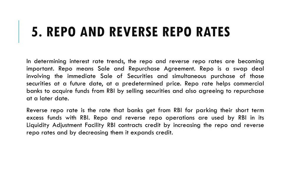 5 repo and reverse repo rates