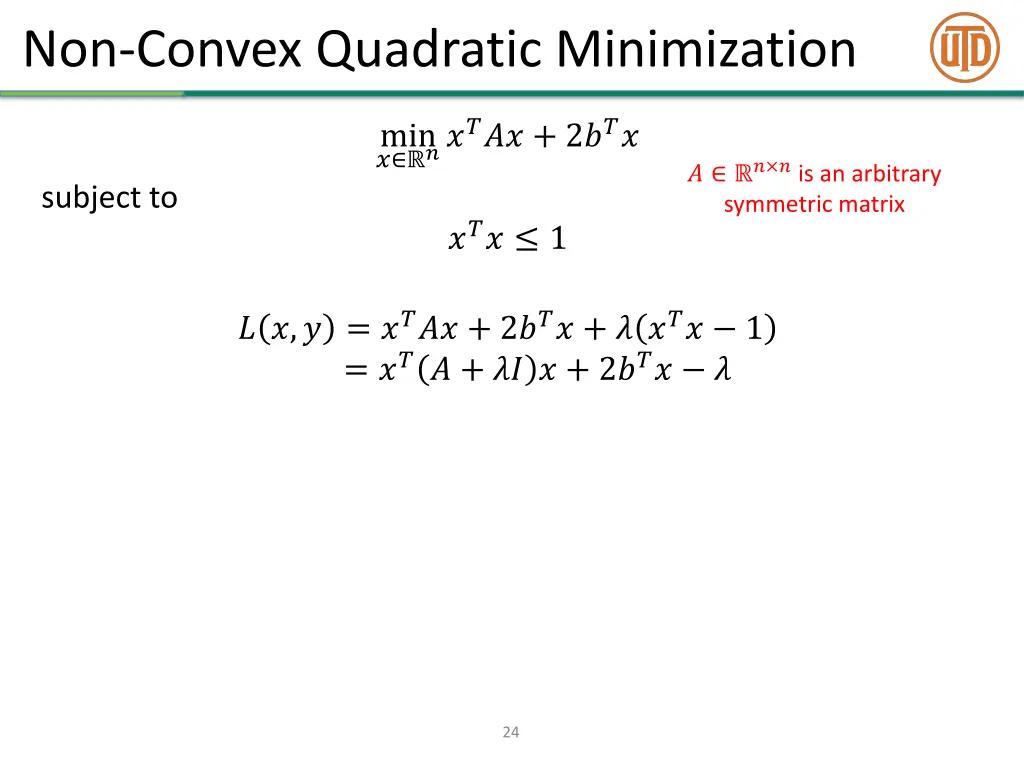 non convex quadratic minimization 1