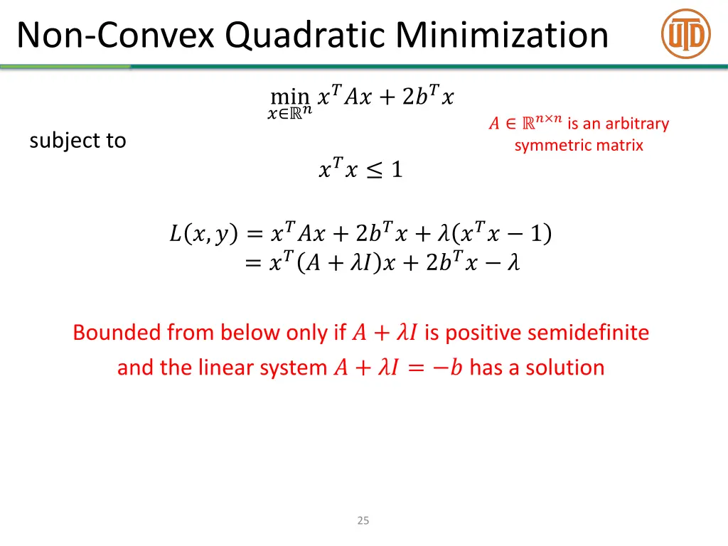 non convex quadratic minimization 2