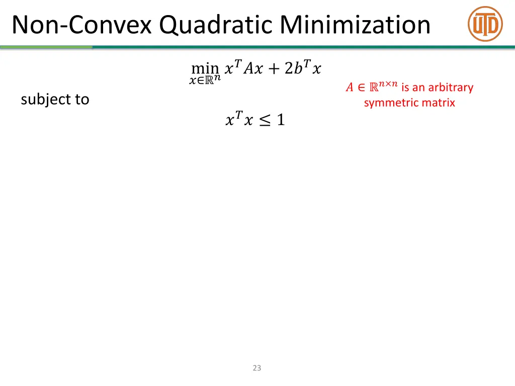 non convex quadratic minimization