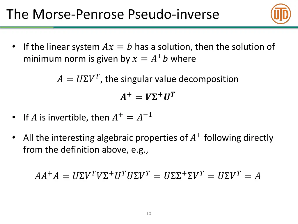 the morse penrose pseudo inverse