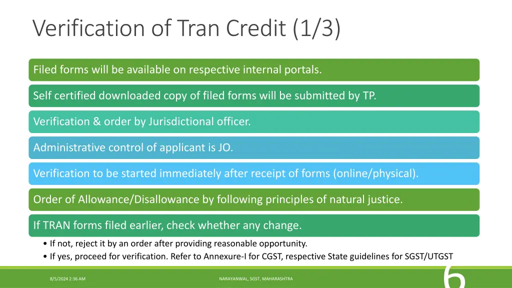 verification of tran credit 1 3