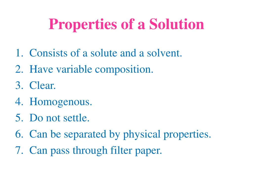 properties of a solution