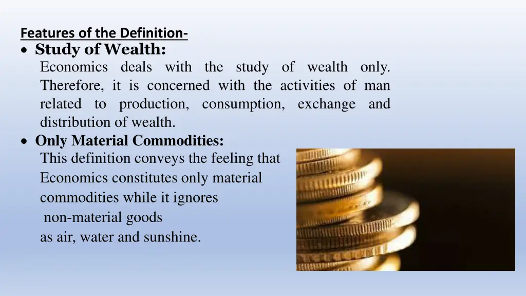 features of the definition study of wealth