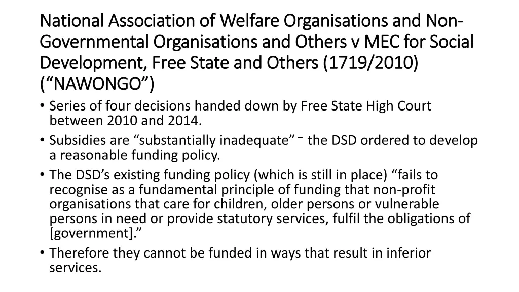 national association of welfare organisations