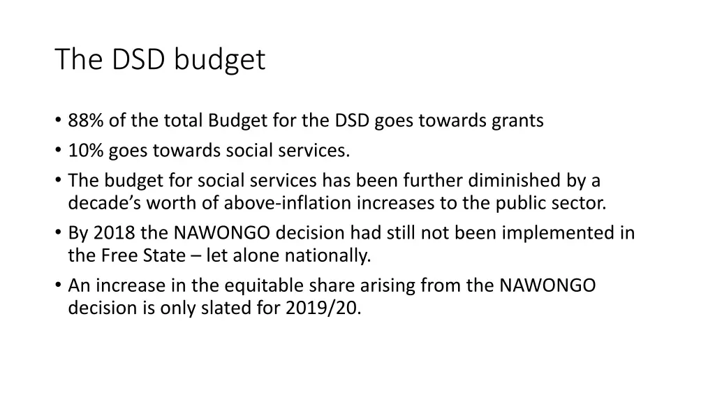 the dsd budget