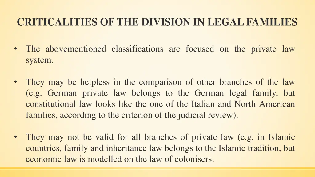 criticalities of the division in legal families 1