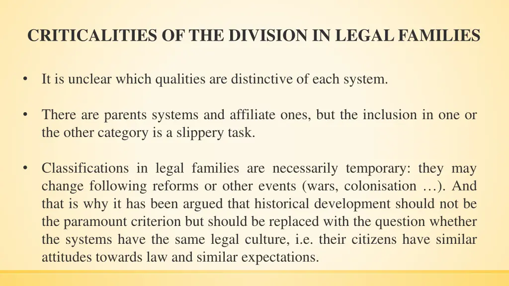 criticalities of the division in legal families