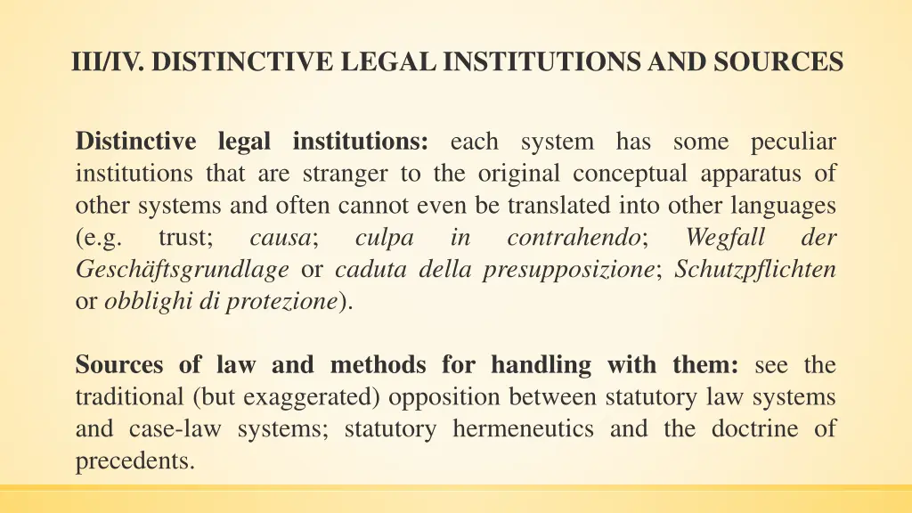 iii iv distinctive legal institutions and sources