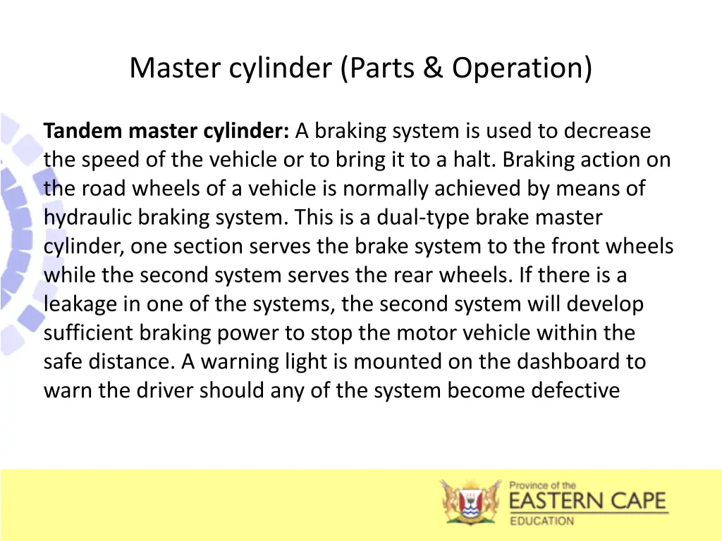 master cylinder parts operation