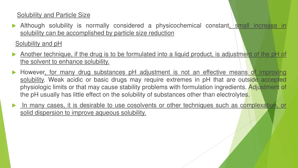 solubility and particle size