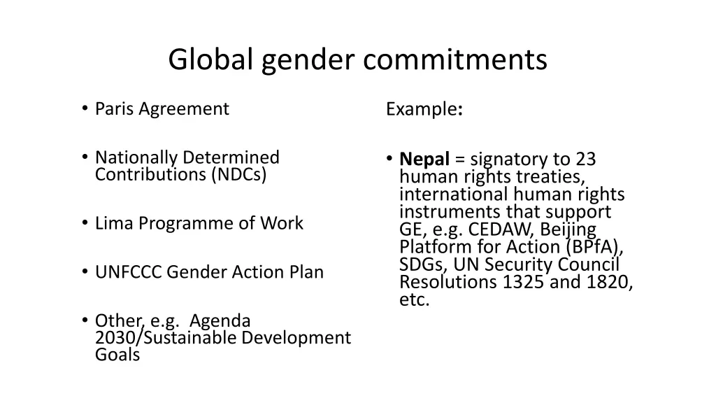 global gender commitments