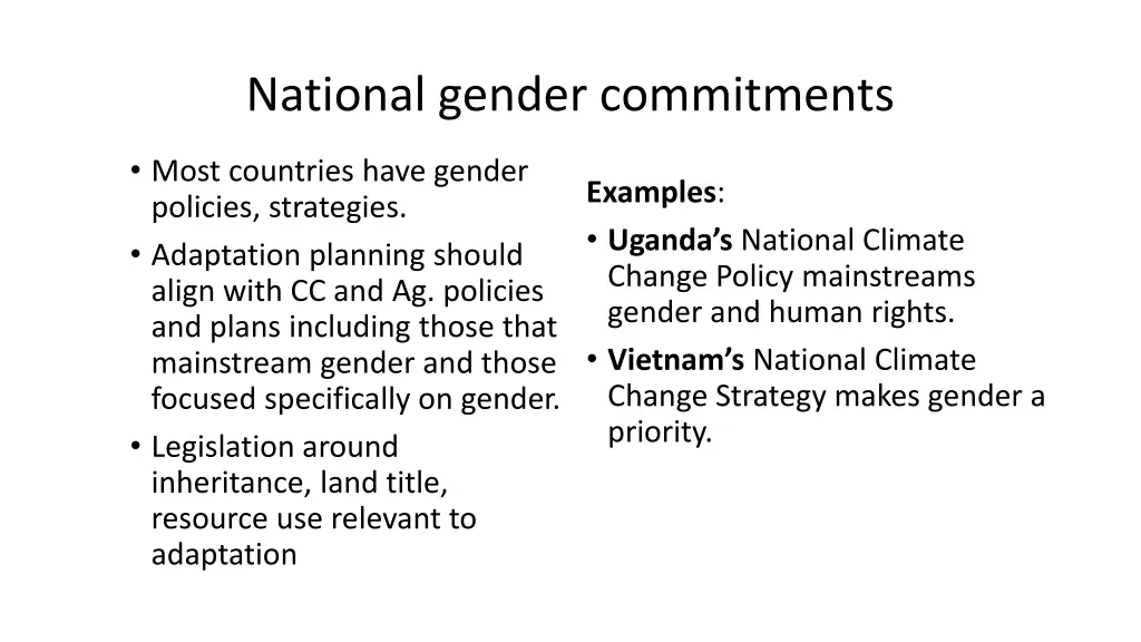 national gender commitments