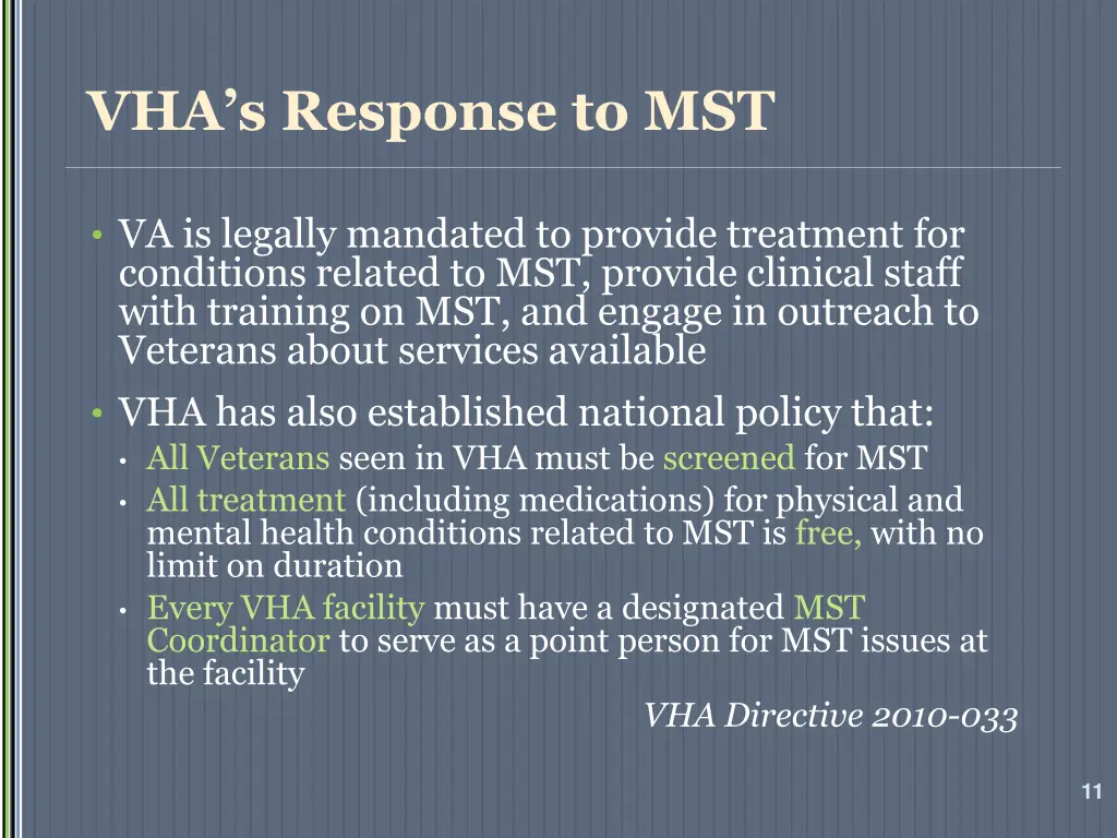 vha s response to mst