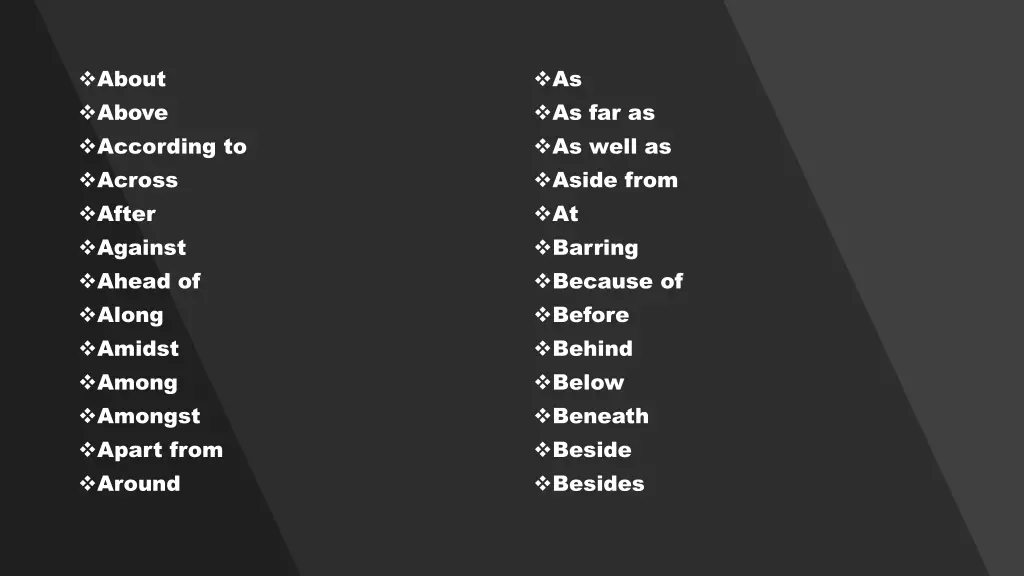 about above according to across after against