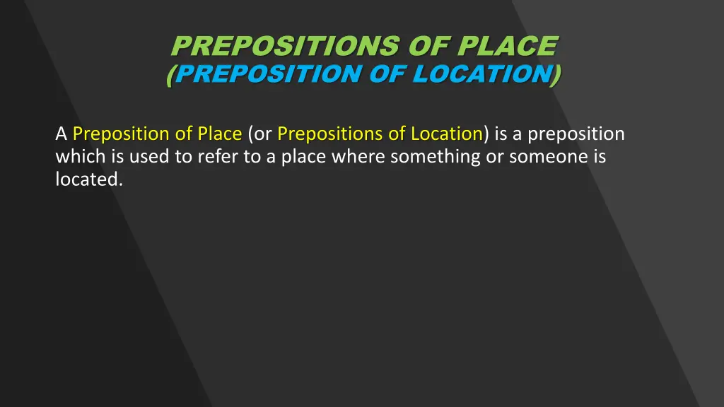 prepositions of place preposition of location