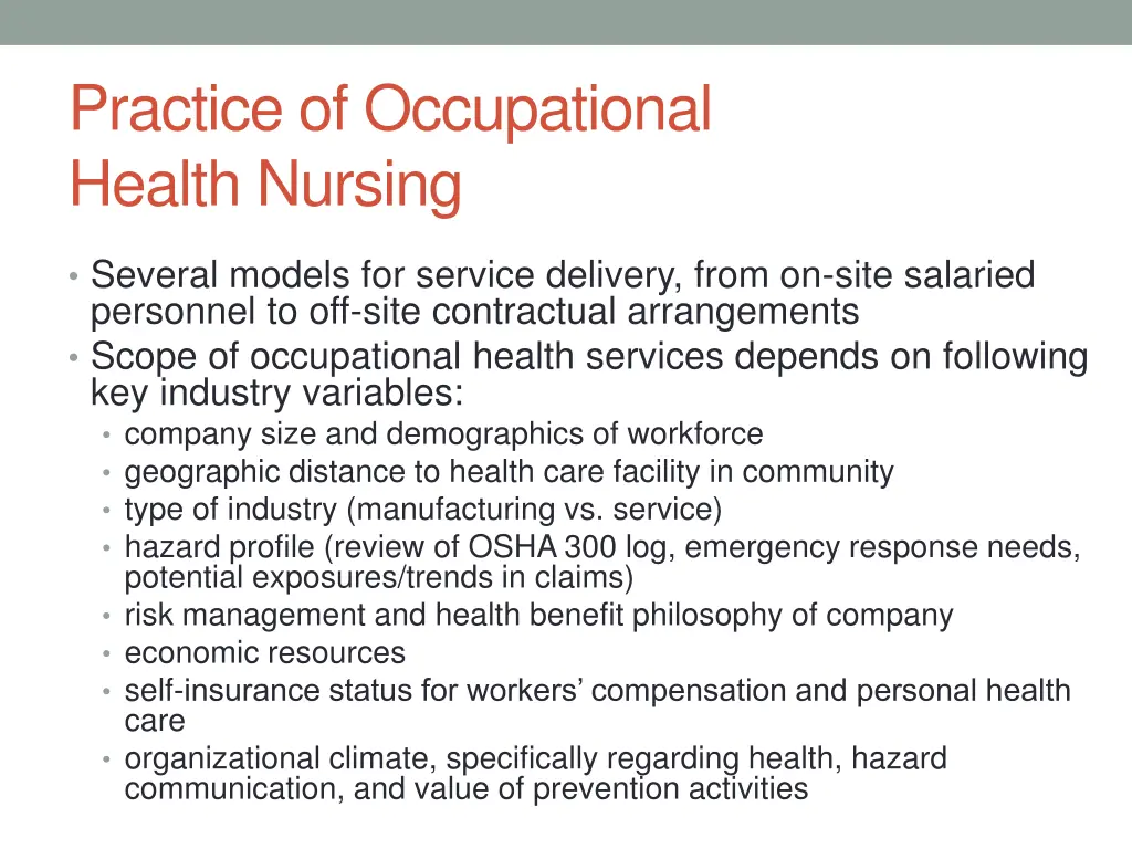 practice of occupational health nursing