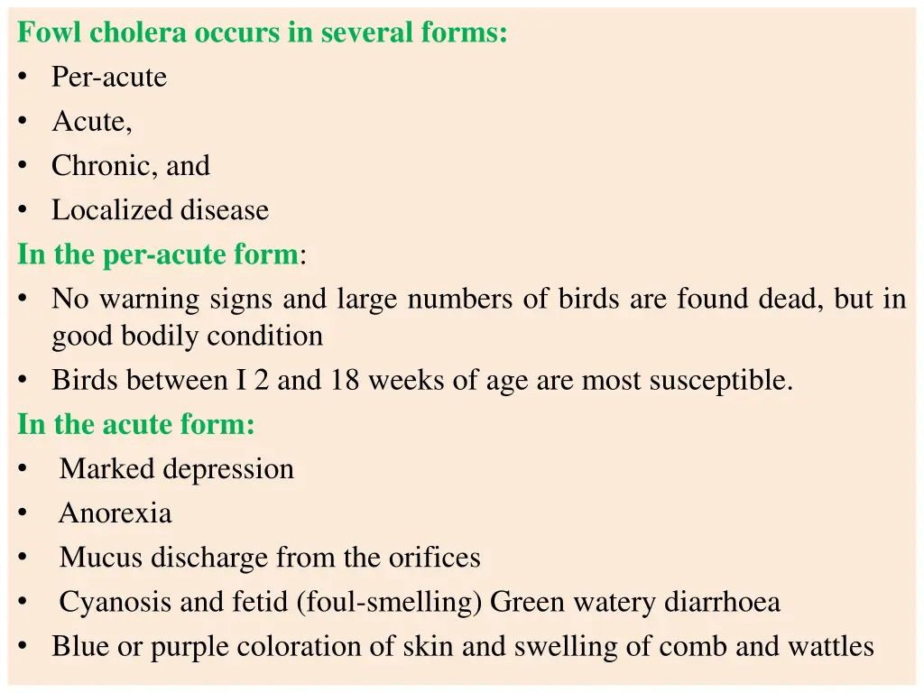 fowl cholera occurs in several forms per acute