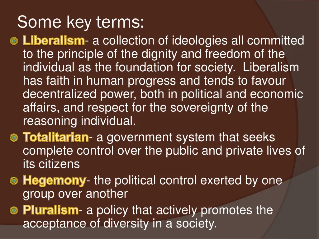 some key terms liberalism a collection