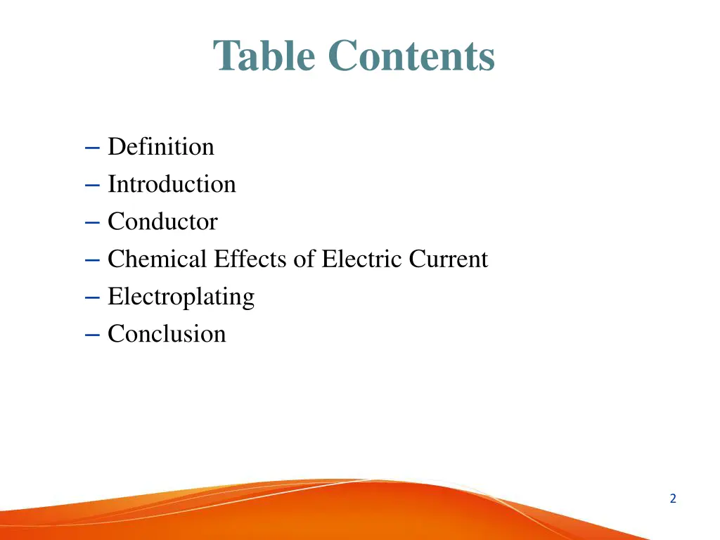 table contents