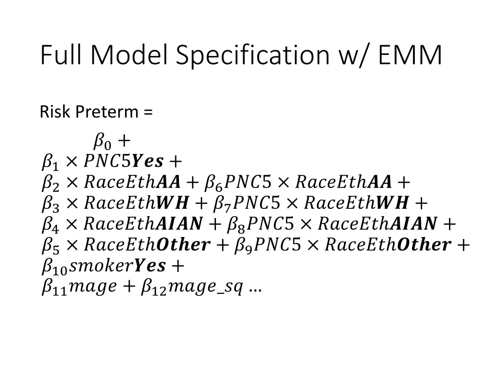 full model specification w emm 1