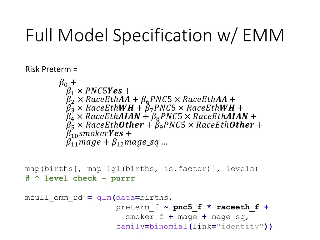 full model specification w emm 2