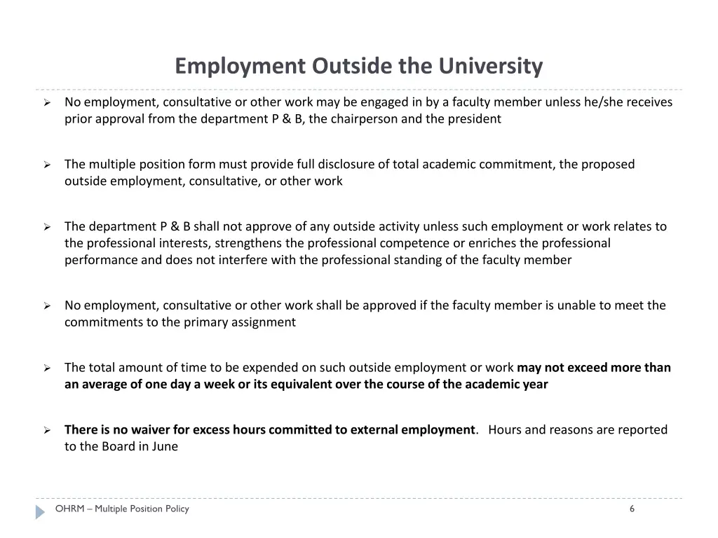 employment outside the university