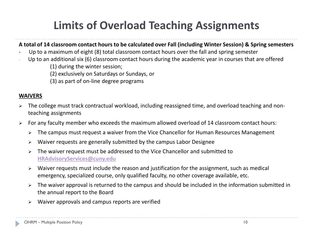 limits of overload teaching assignments